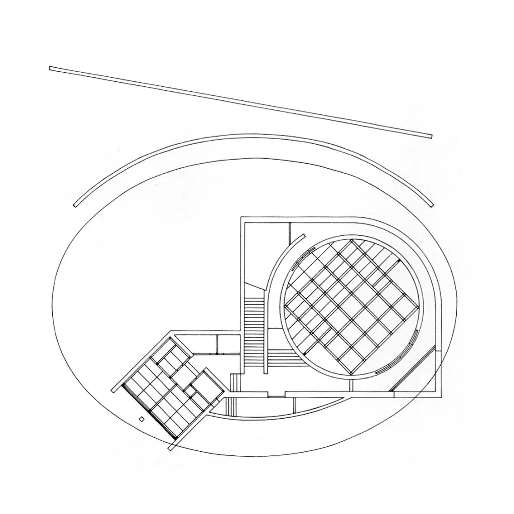 Water Temple by Tadao Ando, [lotus pond exterior / concrete wing walls / descent staircase / vermilion sanctuary interior / light court / Awaji Island hillside context], 1991 Japan