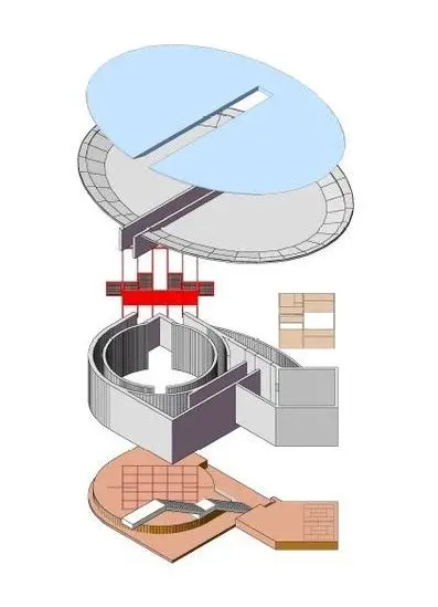 Water Temple by Tadao Ando, [lotus pond exterior / concrete wing walls / descent staircase / vermilion sanctuary interior / light court / Awaji Island hillside context], 1991 Japan