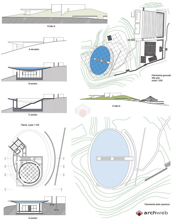 Water Temple by Tadao Ando, [lotus pond exterior / concrete wing walls / descent staircase / vermilion sanctuary interior / light court / Awaji Island hillside context], 1991 Japan