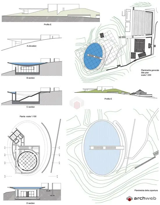 Water Temple by Tadao Ando, [lotus pond exterior / concrete wing walls / descent staircase / vermilion sanctuary interior / light court / Awaji Island hillside context], 1991 Japan