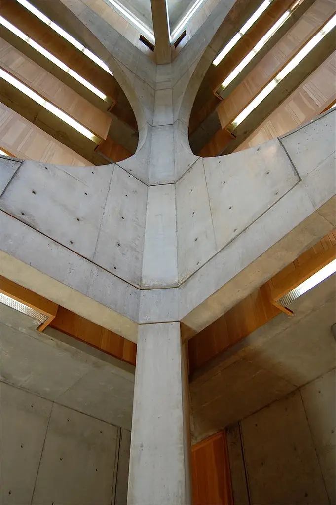 Exeter Library atrium showing Louis Kahn's concentric ring design and circular openings