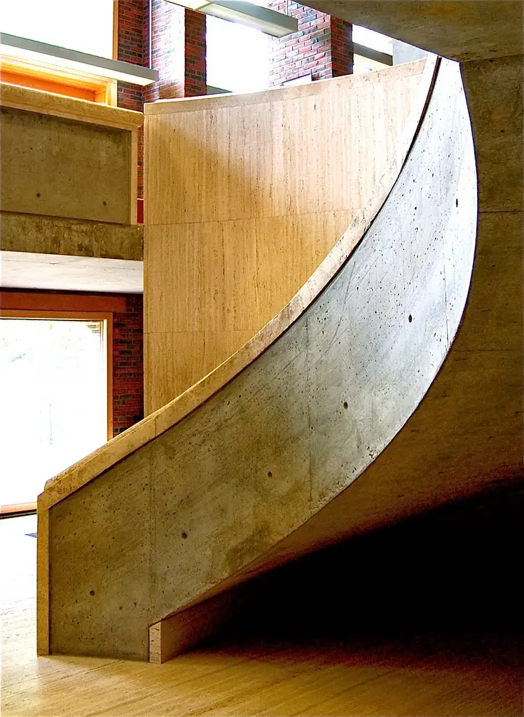 Exeter Library atrium showing Louis Kahn's concentric ring design and circular openings
