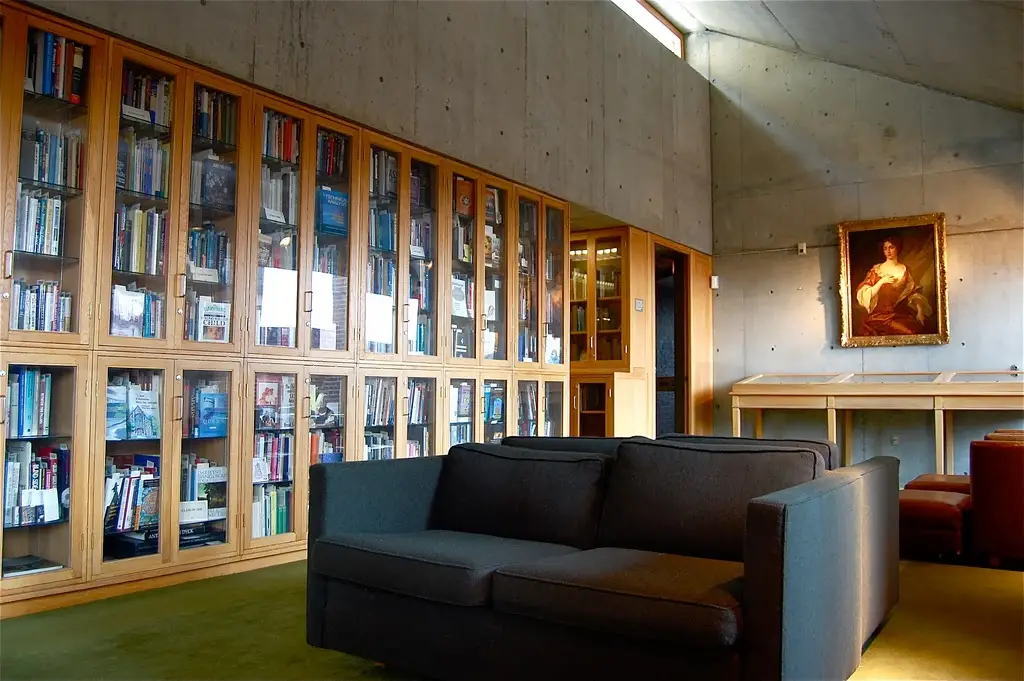 Exeter Library atrium showing Louis Kahn's concentric ring design and circular openings