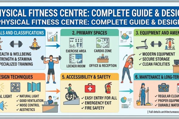 Fitness centre design plan showing gym zones, studios and circulation routes