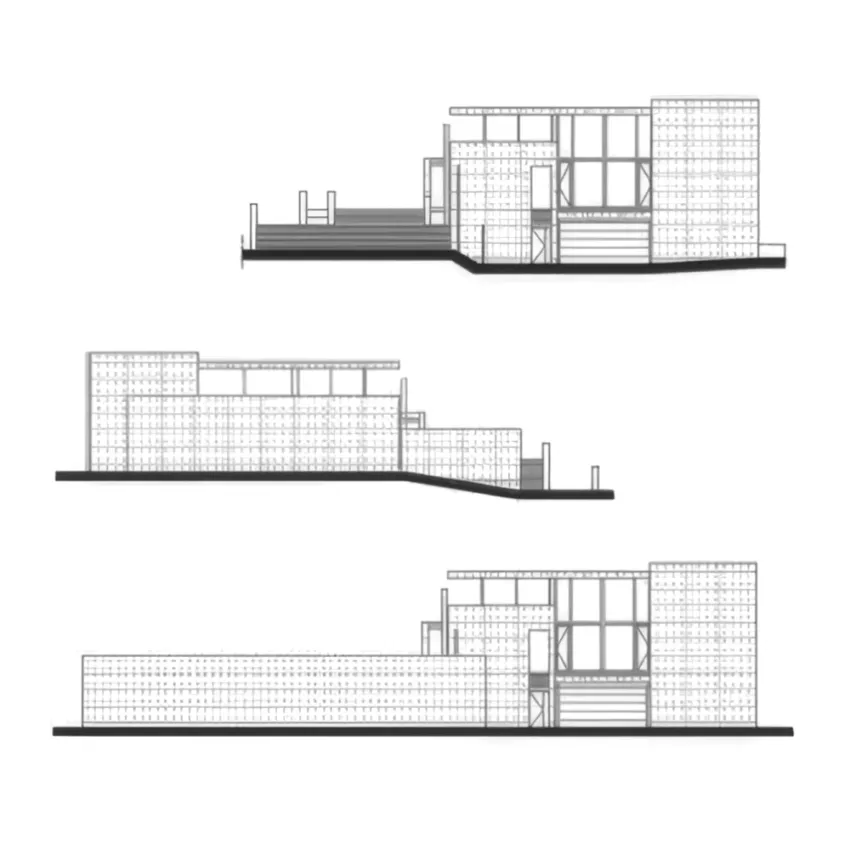 Pulitzer Arts Foundation by Tadao Ando, [exterior concrete facade / water court /
Ellsworth Kelly Blue Black gallery / Richard Serra Joe sculpture court /
skylit main gallery / interior concrete wall], St. Louis Missouri 2001