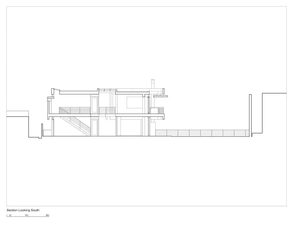 Southern California Beach House by Richard Meier and Michael Palladino,
[exterior courtyard / glazed bridge / double-height living room / ocean facade /
sunscreen louver detail / entry wall], Malibu California 2001